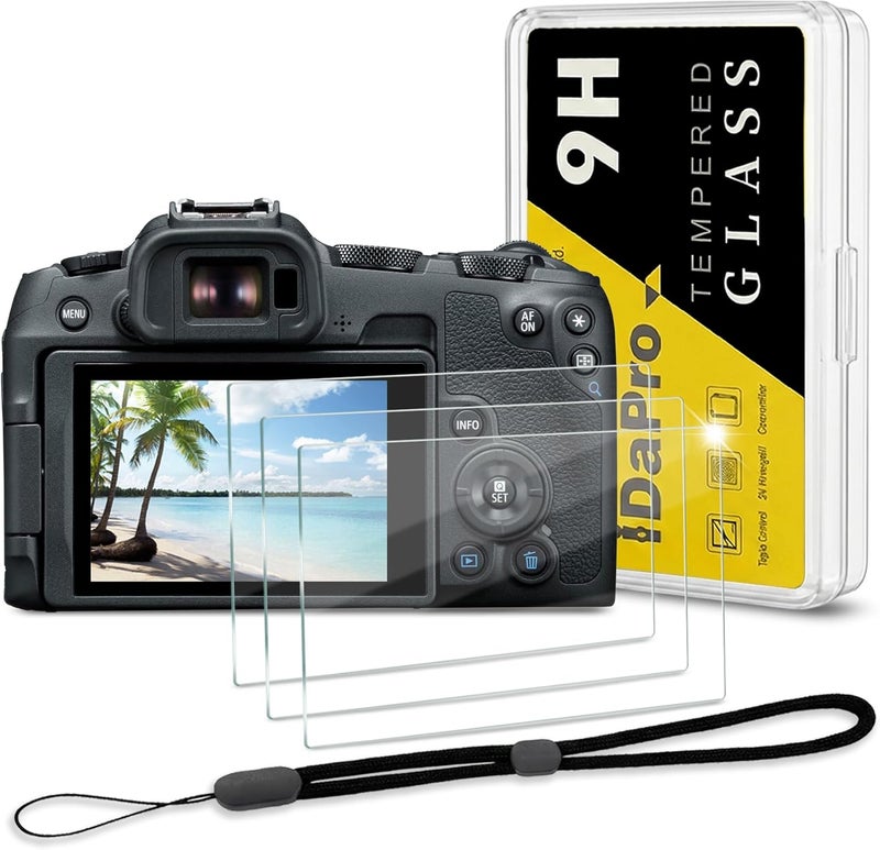 iDaPro Screen Protector for Canon EOS R8 + Hand Lanyard [3+1 Pack] Tempered Glass Easy Installation - Image 1